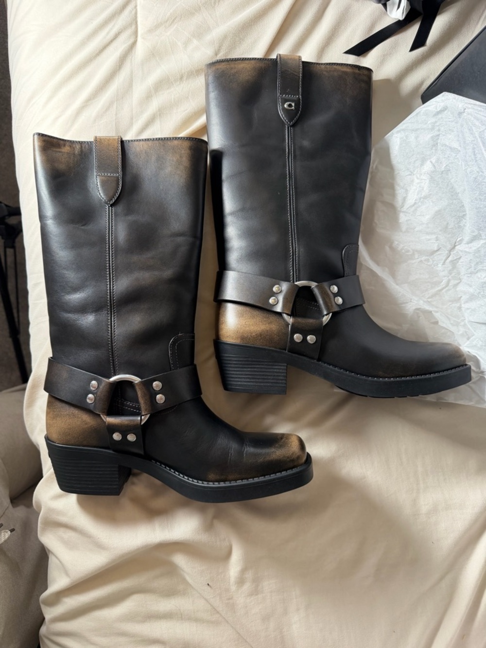 Coach Black Leather Harness Heeled Boots - Picture 5 of 11